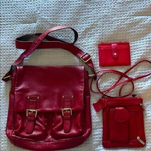 Anne Klein Red Leather Women's Bag Set